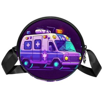 Generic Circle Crossbody Bag for Women, Ambulance Small Sling Bag Daypack with Zipper Adjustable Shoulder Straps Casual Ladies Girls Round Purse