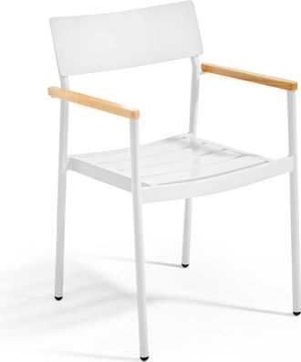 Oviala Sillón de jardín de aluminio y madera blanca