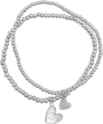 Adornia Adornia Silver Plated Mother-Of-Pearl Heart Ball Bracelet