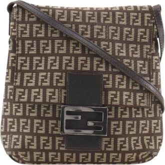 Fendi Pre-owned Cross Body Bags, female, Brown, Size: ONE SIZE Pre-owned Zucchino Canvas Shoulder Bag
