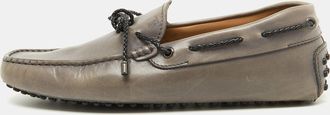Tod's Tods Light Grey Leather Bow Slip On Driver Loafers