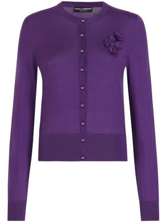 Dolce & Gabbana floral appliqué cardigan - women - Silk - 42 - Purple