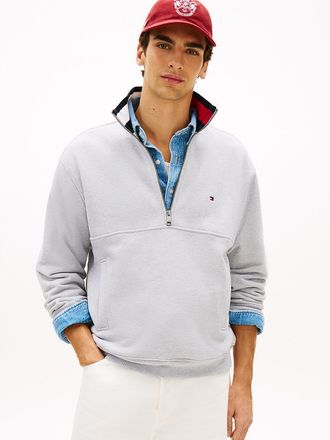 Tommy Hilfiger Mens Flag Logo Quarter-Zip Sweatshirt - Grey - XXL