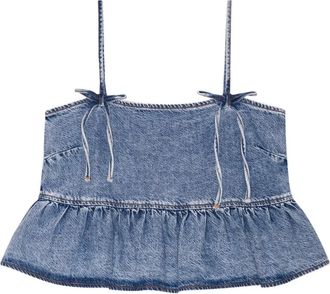 Ganni Top denim con logo - Blu