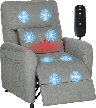 HOMCOM Homcom Sill&oacute;n Relax Reclinable El&eacute;ctrico Con Calor Lumbar Masaje Vibraci&oacute;n, Motor Silencioso, Funci&oacute;n De Memoria, Almohada, Control Remoto, Gris