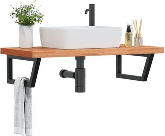 vidaXL Vidaxl - Estante De Lavabo De Pared De Acero Y Madera Maciza De Haya