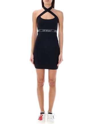 Off-white Black Logo-waistband Criss-cross Straps Minidress