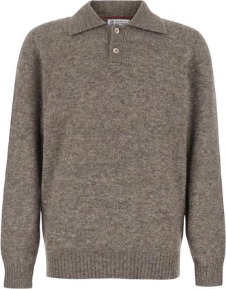 Brunello Cucinelli Polo trui - Heren - Polos - Bruin - XL - Wol - Tops