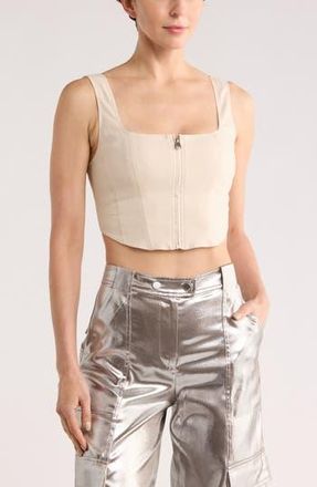 SIMKHAI Anderson Linen Blend Bustier Crop Top in Sand at Nordstrom Rack, Size 12