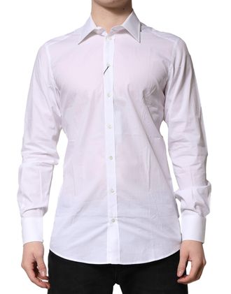 Dolce & Gabbana White Cotton Long Sleeves GOLD Formal Mens Shirt