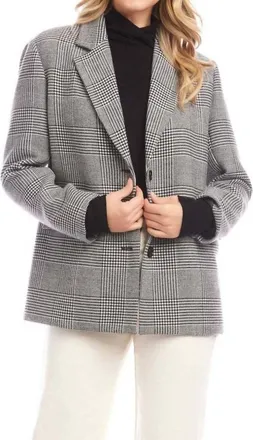 Karen Kane Houndstooth Blazer In Black With Off White