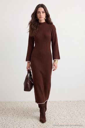 Trendyol Modest Dames Bruin Effen Maxi Lang Casual Recht Modest Jurken