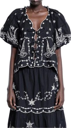 Sea NY Overhemden, Dames, Zwart, M, Geborduurde Strik Top