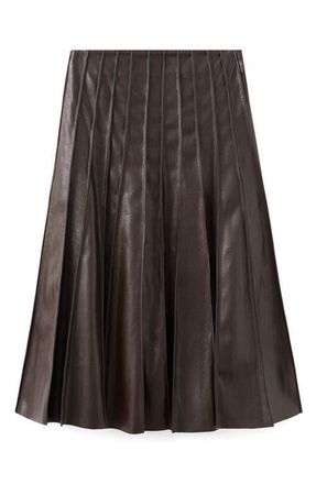 Mango Dalia Pleated Faux Leather Midi Skirt in Brown at Nordstrom, Size 10