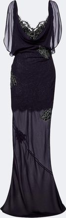 De La Vali Emerald lace-trimmed georgette gown