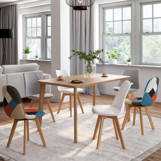 IDMarket Idmarket - Lote De 6 Sillas Escandinavas Sara, Blanco X2, Gris Claro X2 Y Patchwork Multicolor