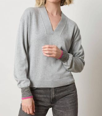 Lilla P V-Neck Pullover Sweater In Heather Grey