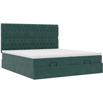 vidaXL Estructura De Cama Otomana Colchones Terciopelo Verde Oscuro Vidaxl
