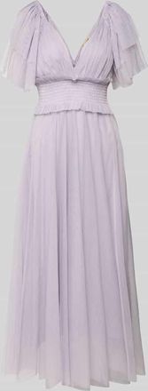 Lace & Beads Knielanges Cocktailkleid mit V-Ausschnitt in Flieder, Größe XL