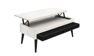 HOGAR 24 Mesa centro elevable caj&oacute;n deslizante madera maciza blanco y negro