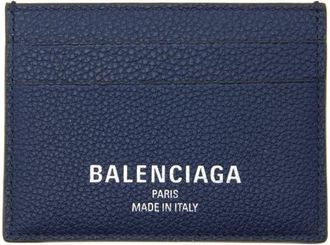 Balenciaga Logo Leather Card Case in 4032 Midnight Blue at Nordstrom