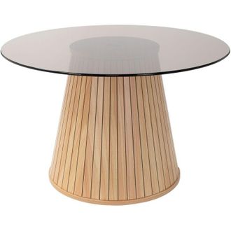 ML Design ML-Design Tavolino da Caff&egrave; Rotondo con Piano in Vetro, 80x80x50 cm, Effetto Legno, Marrone, Stile Moderno, Mobili per la Casa, Tavolo da Divano per