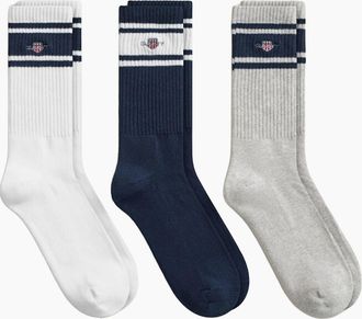 GANT Mens GANT 3 PACK SHIELD SPORTS SOCKS WHITE/NAVY/GREY - Size: 9.5/10/10.5/11/9