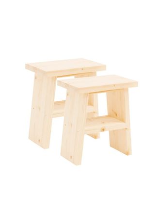 Deco Wood Pack 2 mesitas de noche o auxiliar madera maciza beige 45x39cm