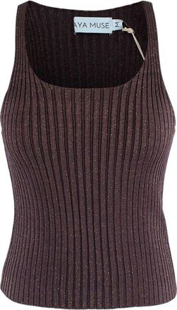 Aya Muse Brown Lurex Ribbed Knit Vest Size M