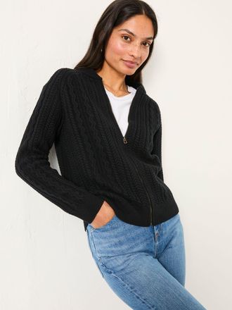 Fat Face FatFace Loren Black Knitted Cable Bomber