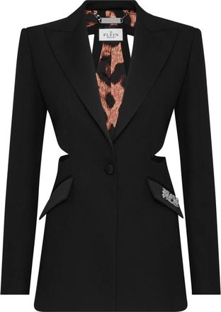 Philipp Plein Envers Satin Cutting Fitted Blazer - Dames - Blazers - Zwart - S - Leer - Jassen