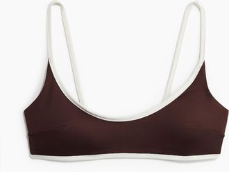 H&M Wattiertes Bikinitop - Dunkelbraun/Weiss