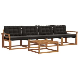 vidaXL Conjunto De Sof&aacute;s De Exterior Con Coj&iacute;n 5 Pcs Natural Y Negro Vidaxl