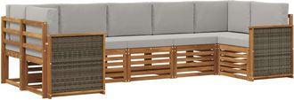 vidaXL Conjunto De Sof&aacute;s De Exterior 6 Uds. Natural Y Gris Claro Vidaxl