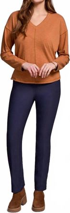 Tribal Slub Knit Flatlock Top In Bran