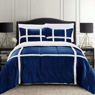 Elegant Comfort 3-piece Stripe Micro-suede Reversible Sherpa Comforter Set
