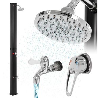 ECD Germany Ml-design Ducha Solar De Jard&iacute;n Negra 35l 217cm Agua Caliente Hasta 60&deg;c Sin Electricidad Con Conexi&oacute;n Para Manguera Moderno Elegante Cabezal Ducha De