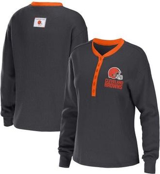 WEAR by Erin Andrews Womens WEAR by Erin Andrews Charcoal Cleveland Browns Waffle Henley Long Sleeve T-Shirt at Nordstrom, Size X-Small