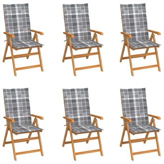 vidaXL Vidaxl - Sillas De Jard&iacute;n 6 Uds Madera Maciza Teca Cojines Cuadros Gris
