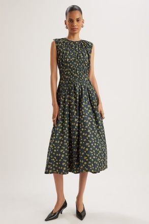 Merlette Villard Floral Print Dress in Lemon Navy Floral Print at Nordstrom, Size 10