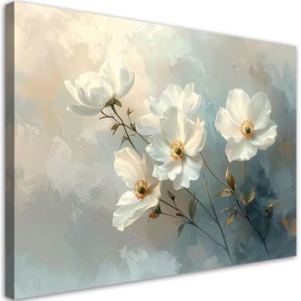 Feeby Cuadro En Lienzo Flores Blancas Sobre Fondo Beige 100x70