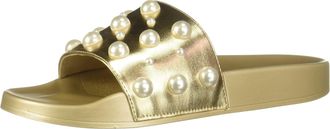 Katy Perry Womens The Jimmi Slide Sandal, GOLD/PEARL, 7