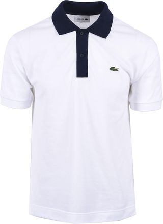 Lacoste Mens Short Sleeved Contrast Collar Polo White/Navy Blue - Size X-Large