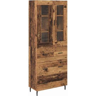 vidaXL Highboard with Drawer 2 pcs Old Wood Engineered Wood and Glass vidaXL