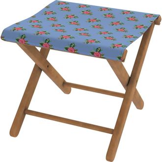 Vent de Boh&egrave;me Taburete plegable de eucalipto y tela outdoor floral azul