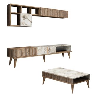 Dmora Muebles De Sala Ollomont, Modulares, 9 Estantes, 2 Puertas, Nogal Marr&oacute;n