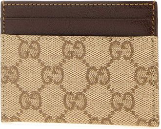 Gucci Mens Card Case Beige Cotton Linen Polyurethane Wallet