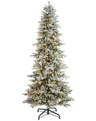 Nearly Natural 9.5ft Slim Flocked Nova Scotia Spruce Artificial Christmas Tree