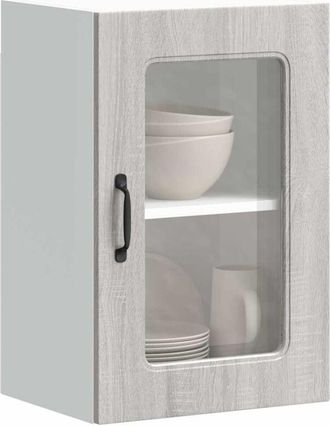 vidaXL Pensile da Cucina con Porta in Vetro Kalmar Grigio Sonoma - Vidaxl