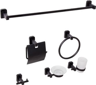 Beliani Beliani - Conjunto De 6 Accesorios De Ba&ntilde;o Estilo Elegante De Aluminio Con Vaso Y Jabonera Negro Pocone